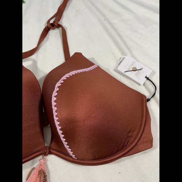 NWT $30 Shade & Shore‎ Copper Tassel Push Up Triangle Bikini Top [ 38DD ] - Picture 7 of 12